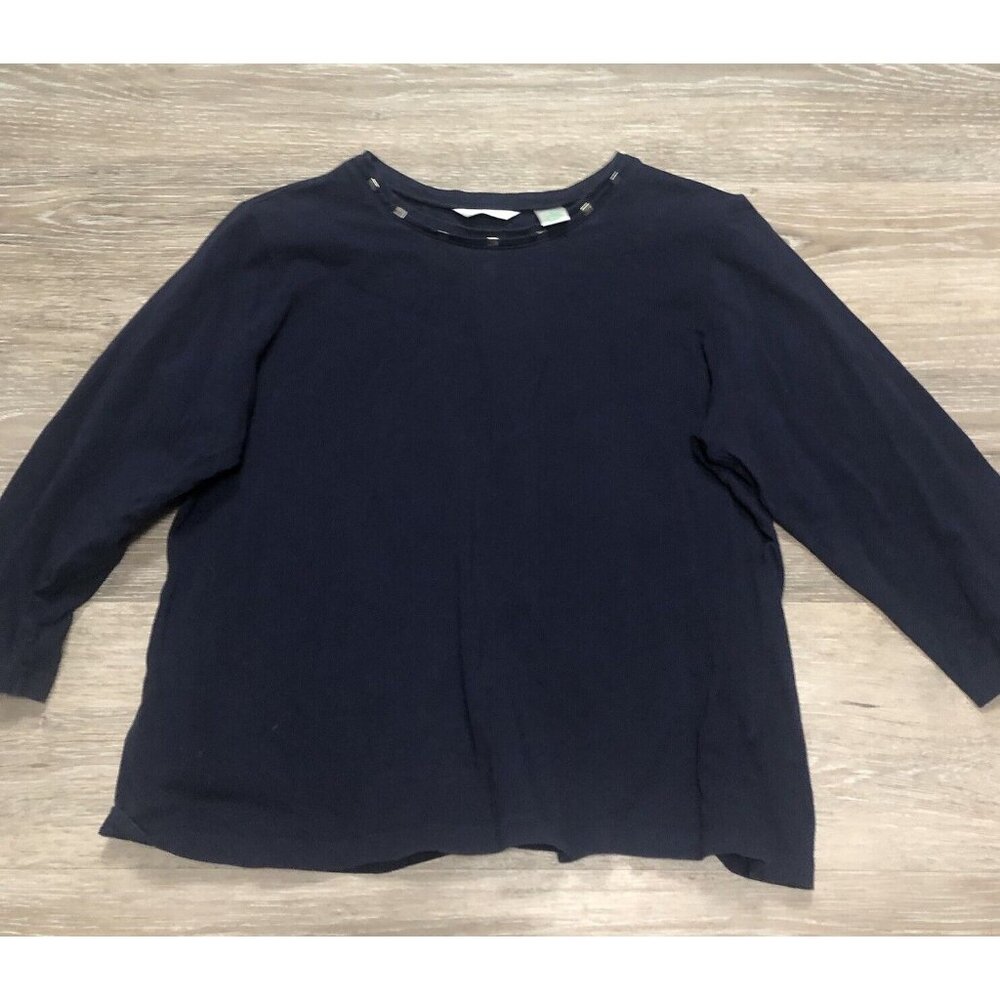 Laura Ashley Women Size XL‎ Navy Blue Top 3/4 Sleeve Shirt Cottagecore Peasant